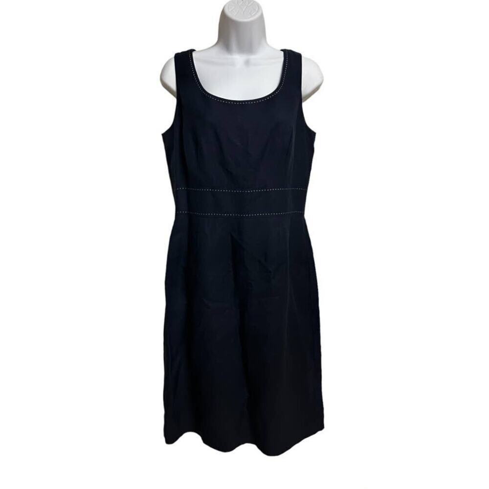 Alex‎ Marie Navy Linen Sheath Dress Sleeveless Knee Length Back Slit Size 8 - Picture 3 of 11